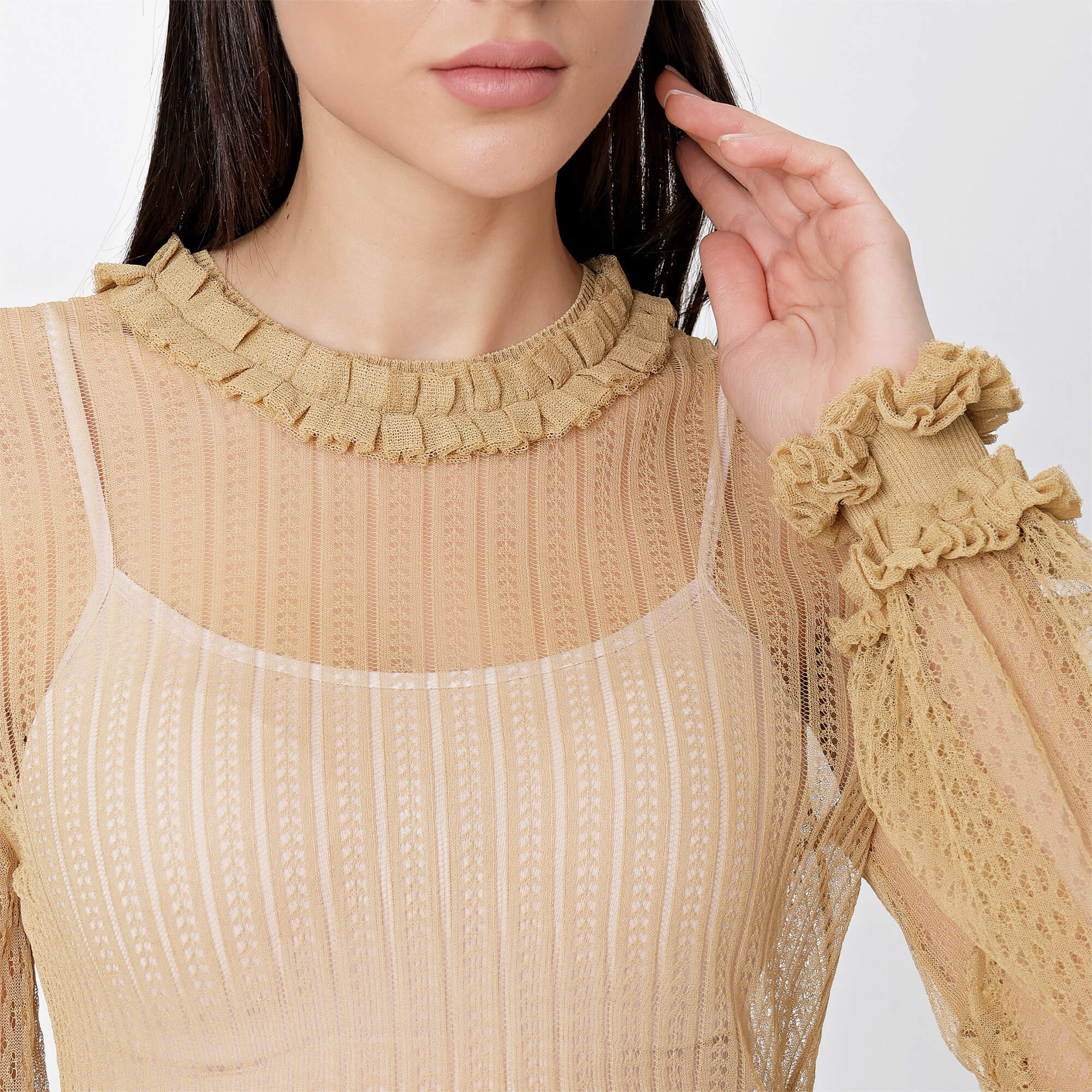 FENDI - Beige Lace Transparan Sweater